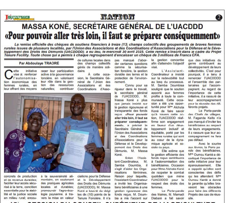 Revue de presse : UACDDDD autonomise 13 groupements de femmes